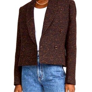 ANINE BING bouclé tweed double breasted cropped blazer Size Medium